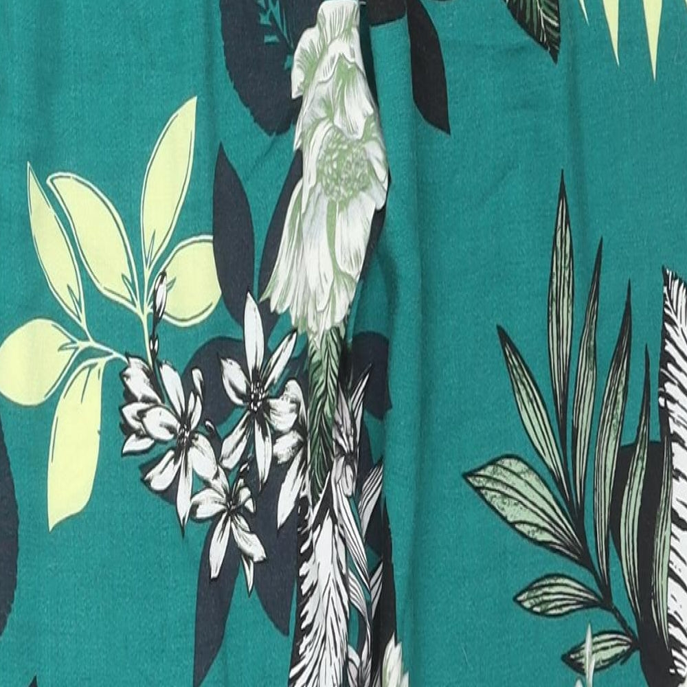 Blue Chameleon Womens Green Floral Viscose Chino Trousers Size S L26 in Regular Drawstring
