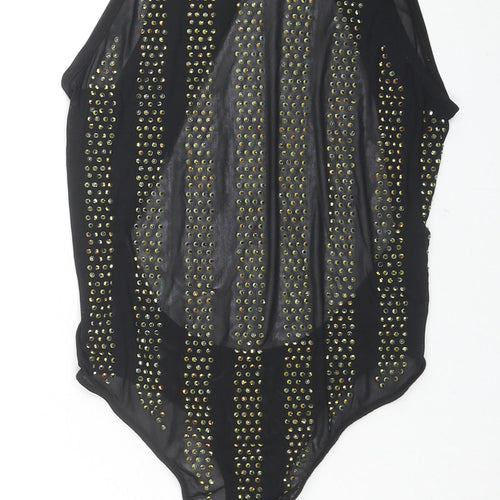 ASOS Womens Black Nylon Playsuit One-Piece Size 8 Snap - Embellishment Detail Open Back