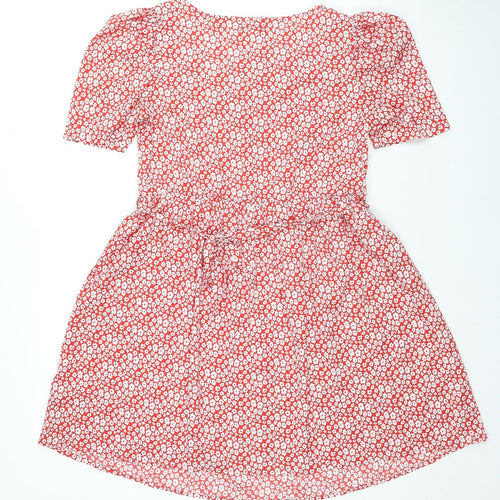 Boohoo Womens Red Floral Polyester Trapeze & Swing Size 10 Square Neck Pullover