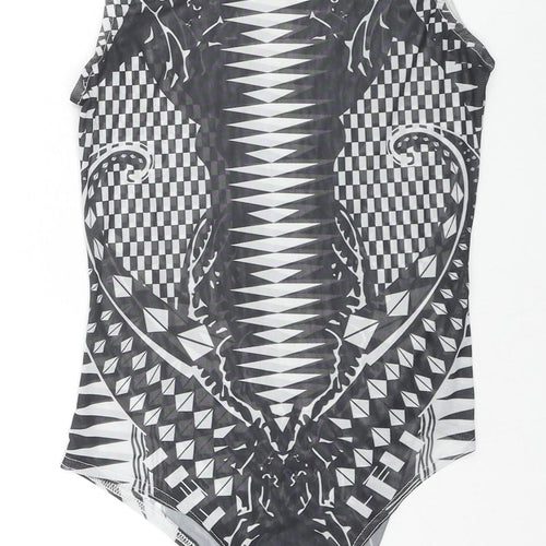 In Vogue Paris Womens Black Geometric Polyester Bodysuit One-Piece Size S Snap - Size S/M
