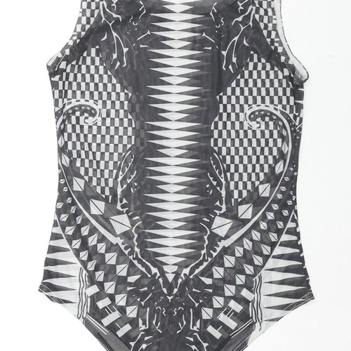 In Vogue Paris Womens Black Geometric Polyester Bodysuit One-Piece Size S Snap - Size S/M