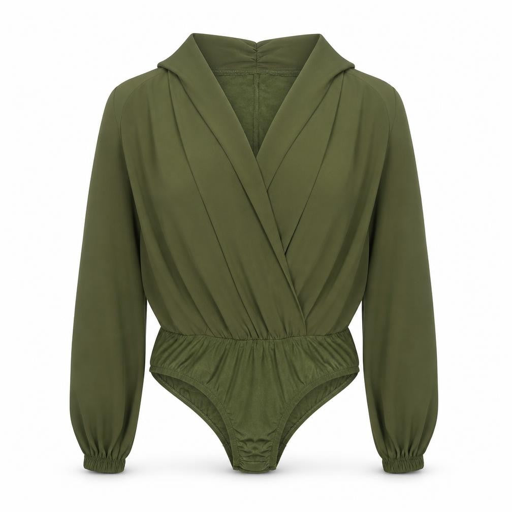 Front view of Cherry Coco women’s green polyester bodysuit one-piece, size S, snap