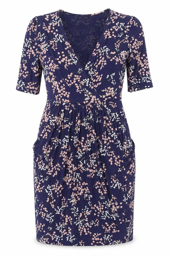 Billie & Blossom Womens Blue Floral Viscose A-Line Size 8 V-Neck Pullover