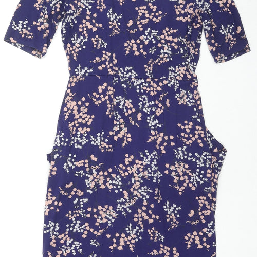 Billie & Blossom Womens Blue Floral Viscose A-Line Size 8 V-Neck Pullover