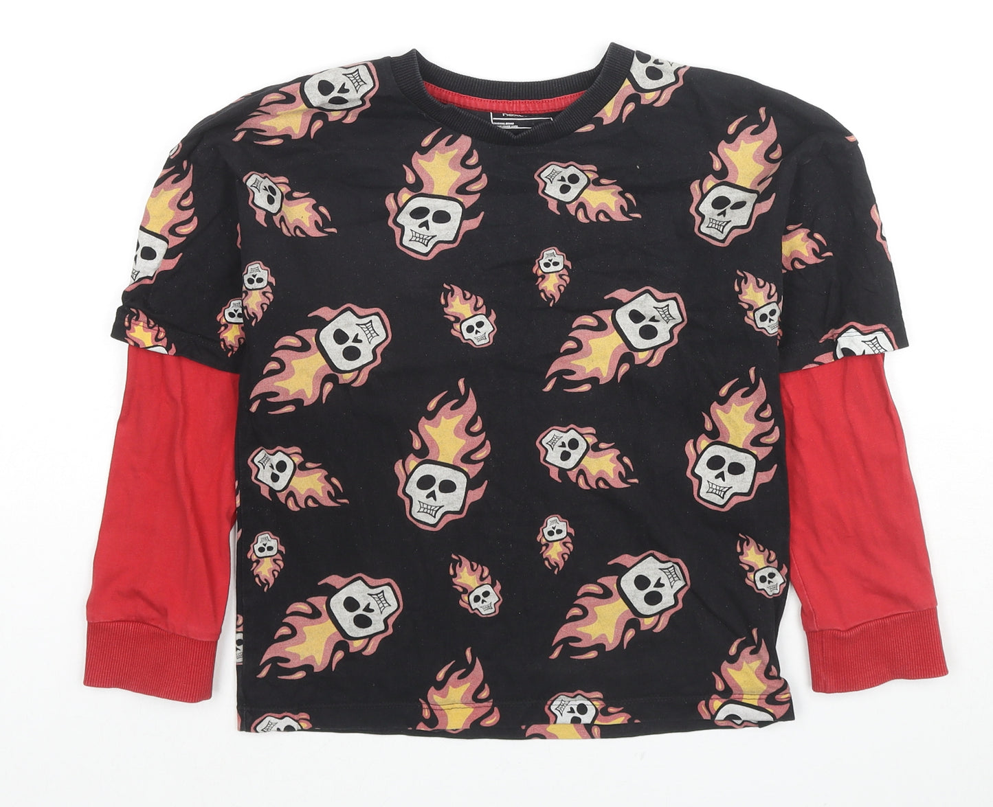 NEXT Boys Black Colourblock Cotton Pullover Sweatshirt Size 8 Years Pullover - Fire Skulls