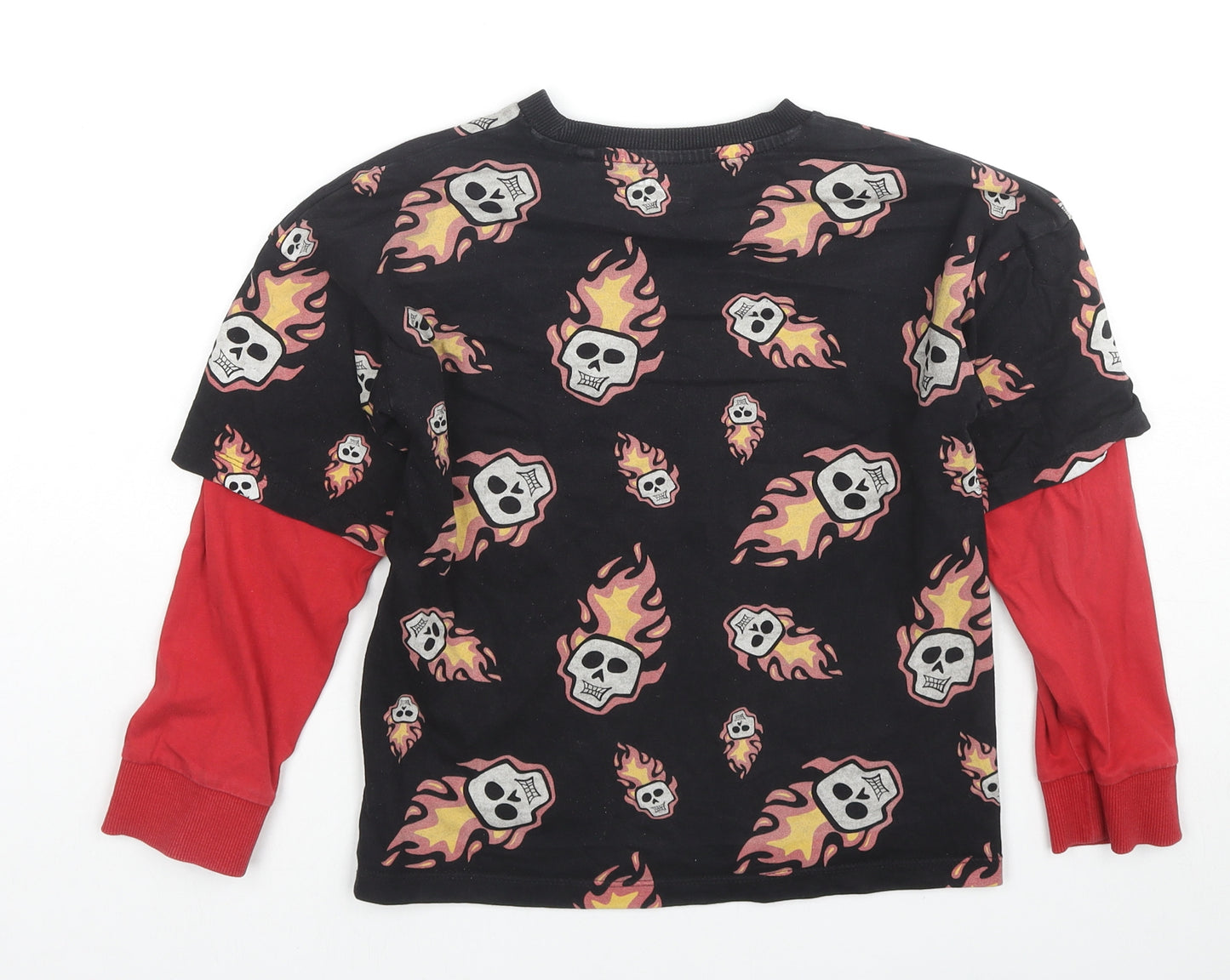 NEXT Boys Black Colourblock Cotton Pullover Sweatshirt Size 8 Years Pullover - Fire Skulls