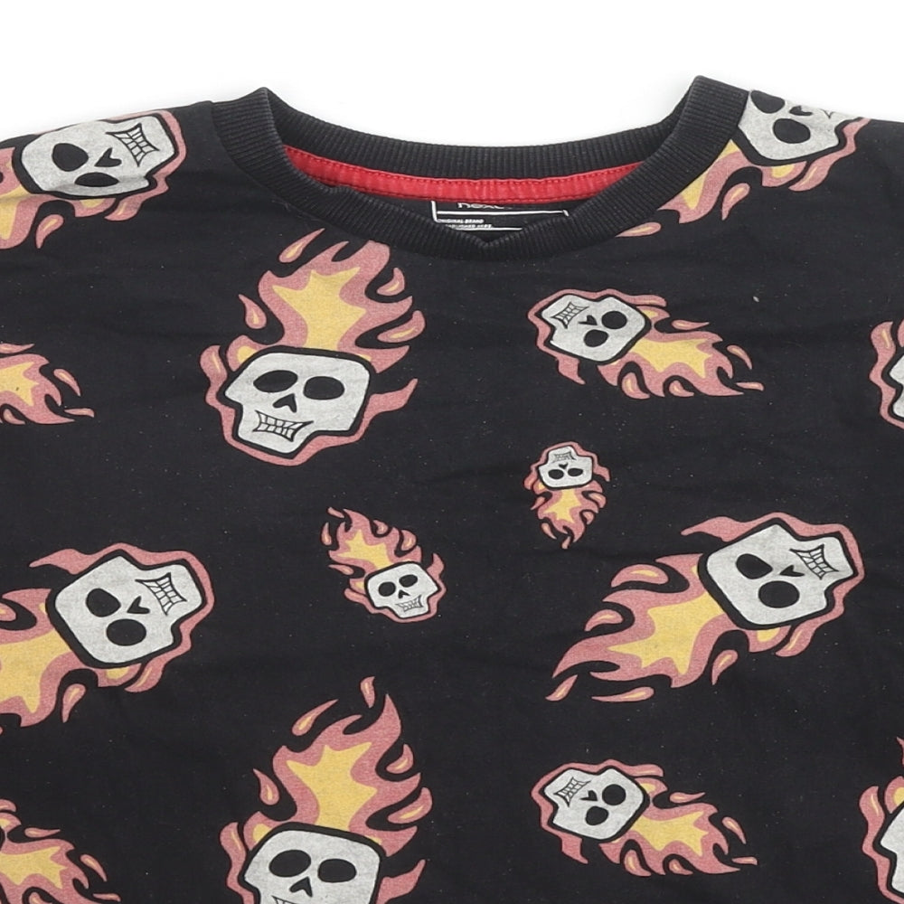NEXT Boys Black Colourblock Cotton Pullover Sweatshirt Size 8 Years Pullover - Fire Skulls