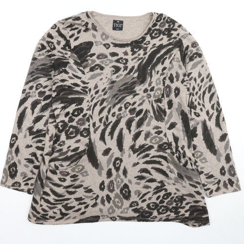 TIGI Womens Beige Round Neck Geometric Polyester Tunic Jumper Size 10 - Size 10-12 Pockets