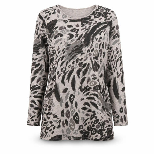 TIGI Womens Beige Round Neck Geometric Polyester Tunic Jumper Size 10 - Size 10-12 Pockets