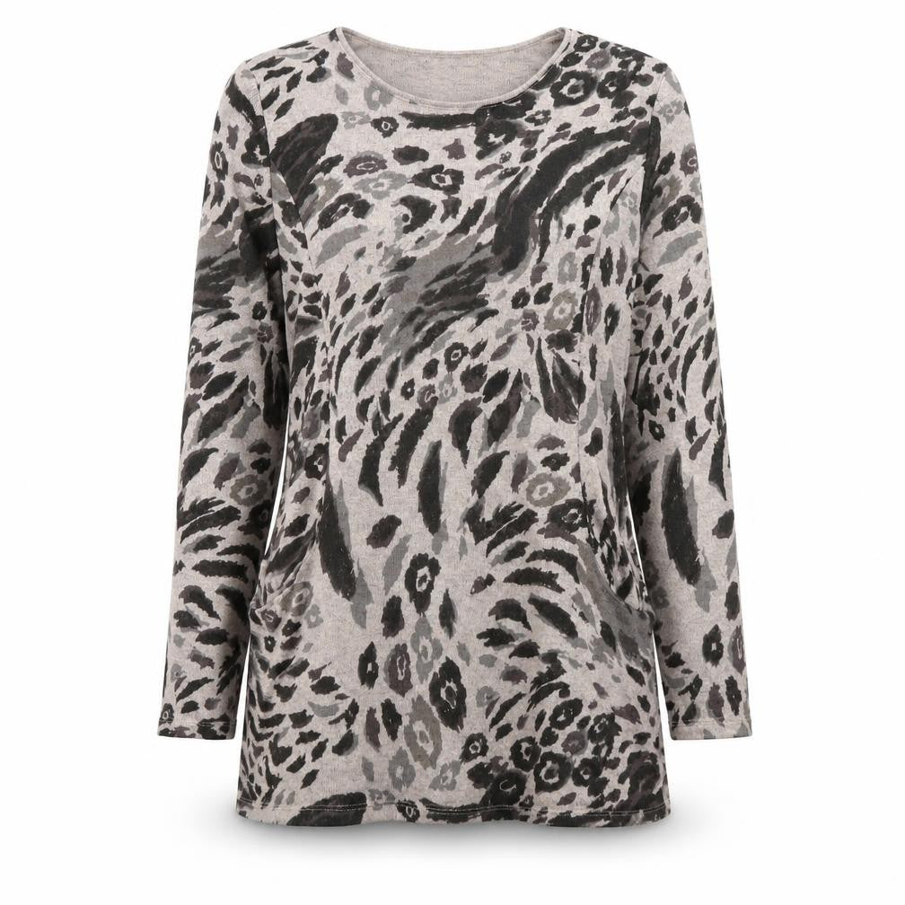 TIGI Womens Beige Round Neck Geometric Polyester Tunic Jumper Size 10 - Size 10-12 Pockets