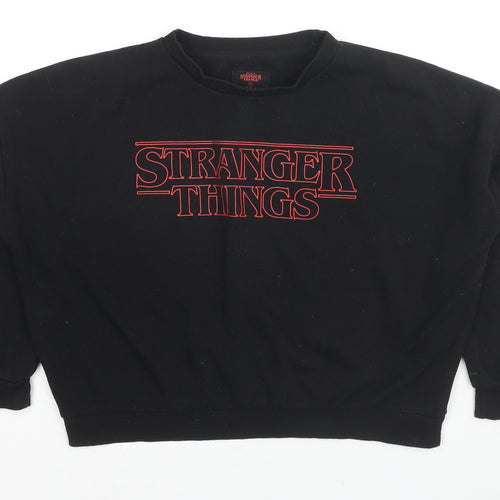 Stranger Things Womens Black Cotton Pullover Sweatshirt Size 6 Pullover - Size 6-8