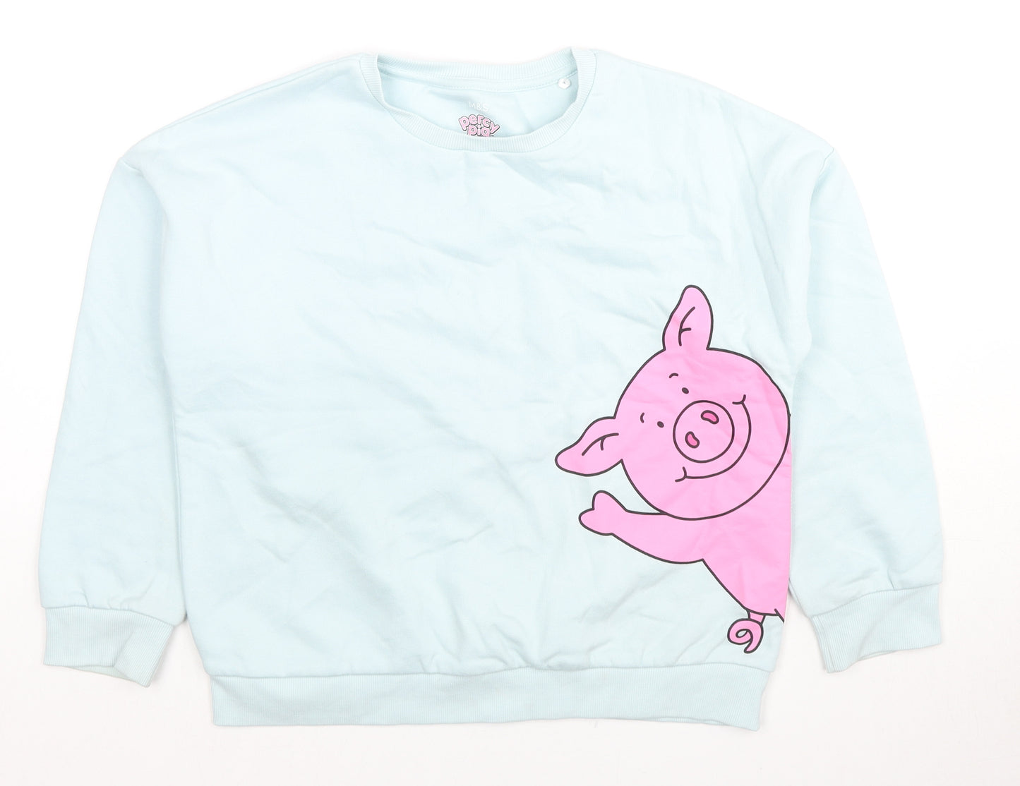Marks and Spencer Girls Blue Cotton Pullover Sweatshirt Size 10-11 Years Pullover - Percy Pig