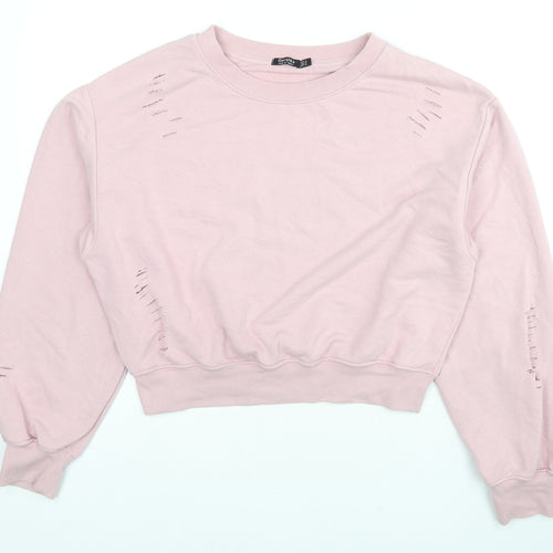 Bershka Womens Pink Cotton Pullover Sweatshirt Size M Pullover - Fashion Cuts