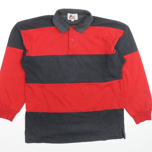 Pierre Leon Mens Red Striped Polyester Polo Size S Collared Pullover