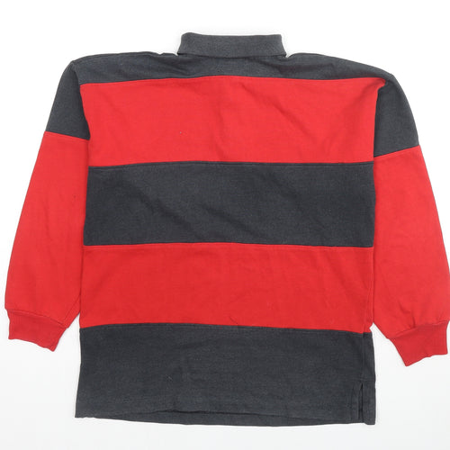 Pierre Leon Mens Red Striped Polyester Polo Size S Collared Pullover