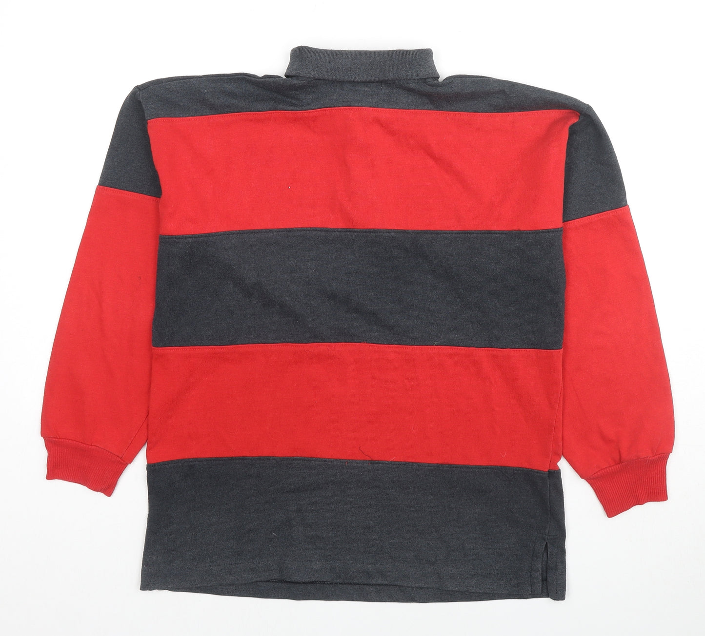 Pierre Leon Mens Red Striped Polyester Polo Size S Collared Pullover