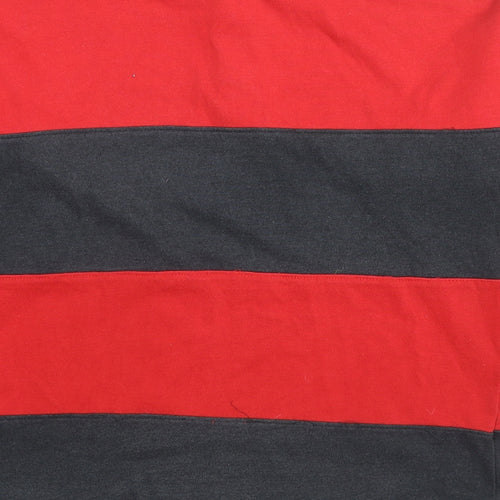 Pierre Leon Mens Red Striped Polyester Polo Size S Collared Pullover