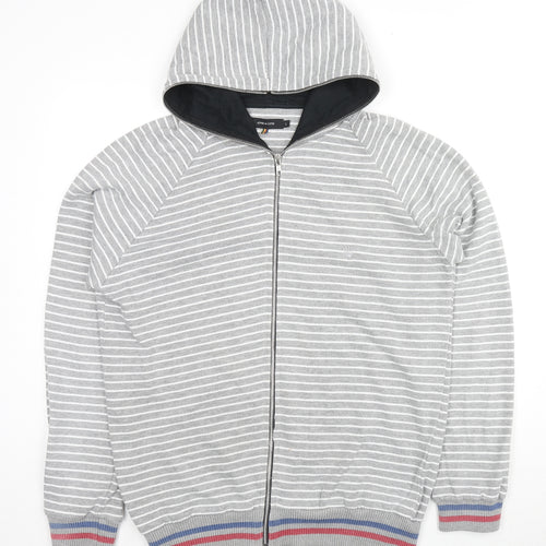 JUNK de LUXE Mens Grey Striped Cotton Full Zip Hoodie Size L
