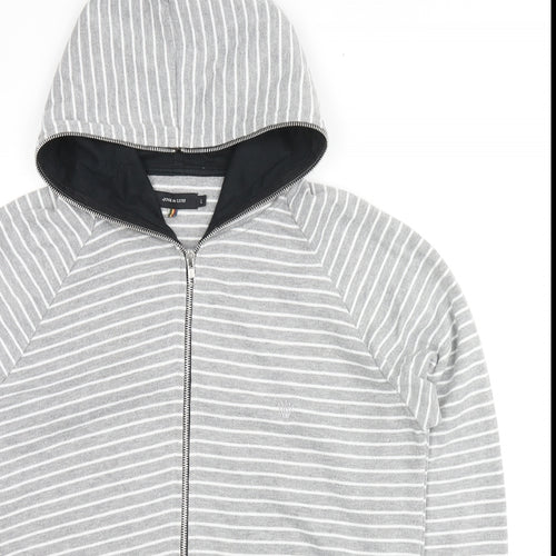 JUNK de LUXE Mens Grey Striped Cotton Full Zip Hoodie Size L