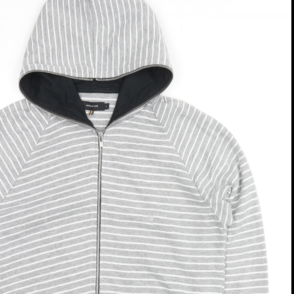 JUNK de LUXE Mens Grey Striped Cotton Full Zip Hoodie Size L