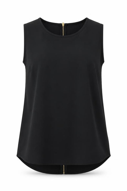 Front view of Select women’s black polyester basic t-shirt, size UK 12, round neck