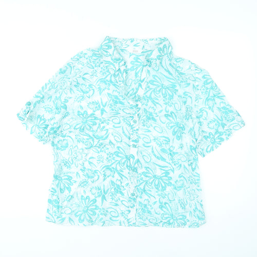 Marks and Spencer Womens Green Floral Cotton Basic Button-Up Size 16 Collared