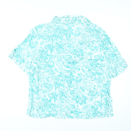 Marks and Spencer Womens Green Floral Cotton Basic Button-Up Size 16 Collared