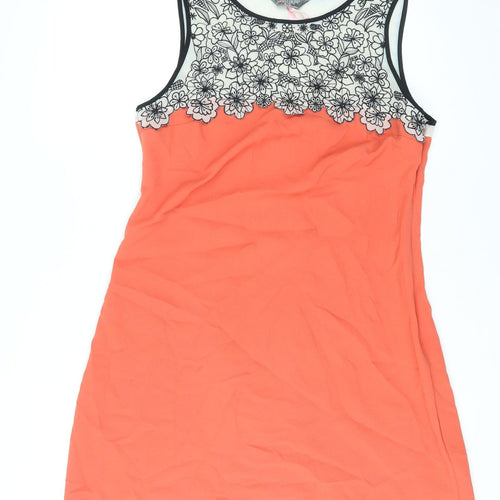 Lipsy Womens Orange Floral Polyester Tank Dress Size 14 Round Neck Zip