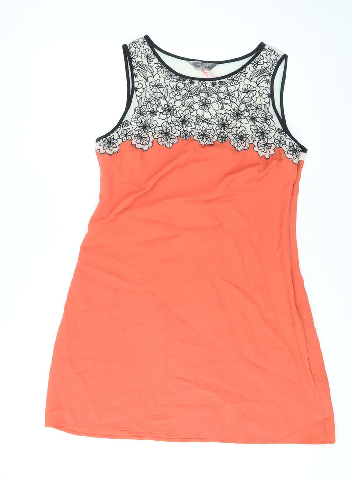 Lipsy Womens Orange Floral Polyester Tank Dress Size 14 Round Neck Zip