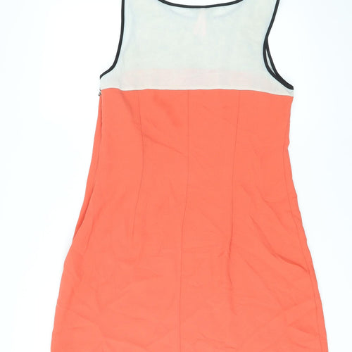 Lipsy Womens Orange Floral Polyester Tank Dress Size 14 Round Neck Zip
