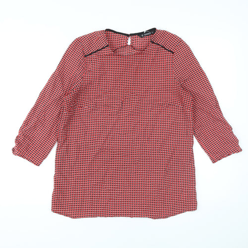 Dunnes Stores Womens Red Geometric Polyester Basic Blouse Size XS Round Neck