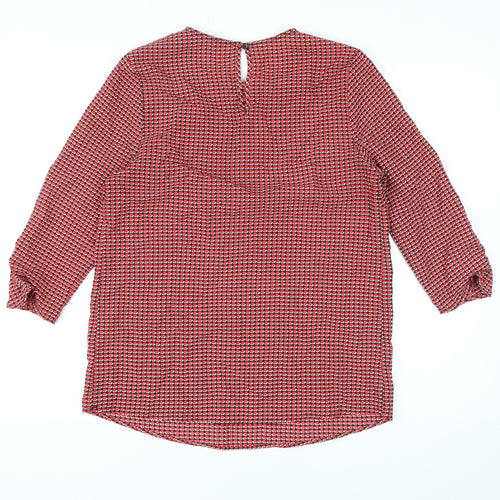 Dunnes Stores Womens Red Geometric Polyester Basic Blouse Size XS Round Neck