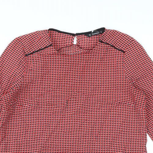 Dunnes Stores Womens Red Geometric Polyester Basic Blouse Size XS Round Neck