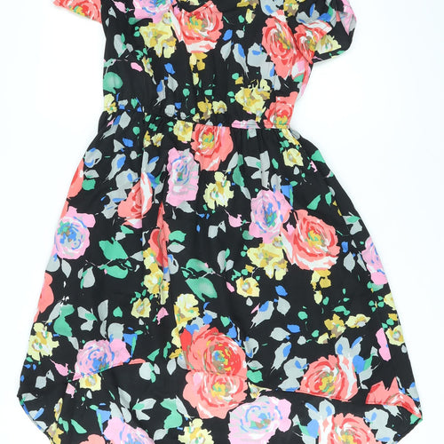 Louche Womens Black Floral Polyester A-Line Size 8 V-Neck Pullover