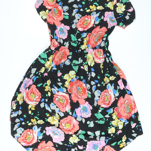 Louche Womens Black Floral Polyester A-Line Size 8 V-Neck Pullover