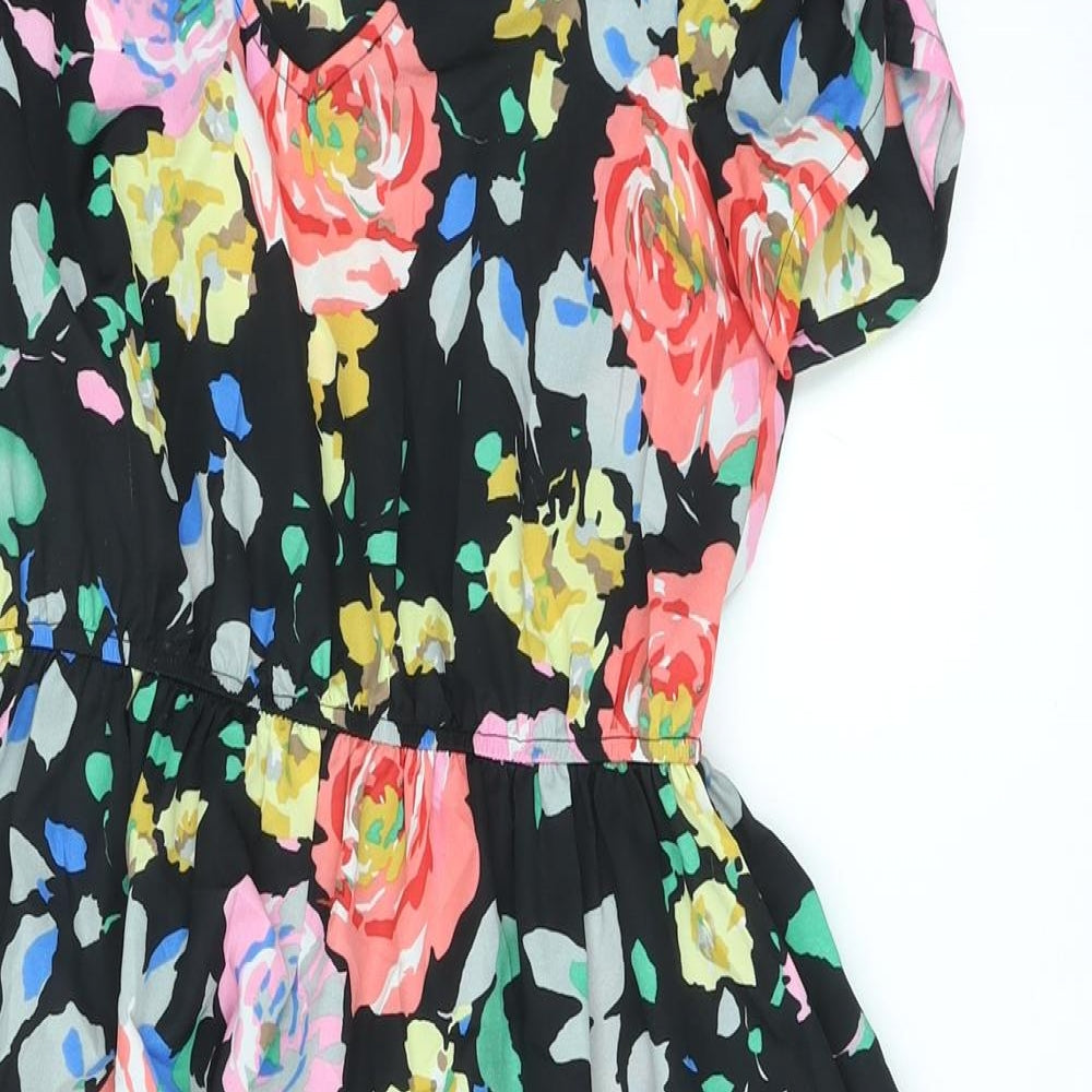 Louche Womens Black Floral Polyester A-Line Size 8 V-Neck Pullover