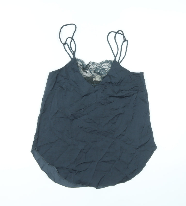 H&M Womens Grey Polyester Basic Tank Size 4 V-Neck - Lace