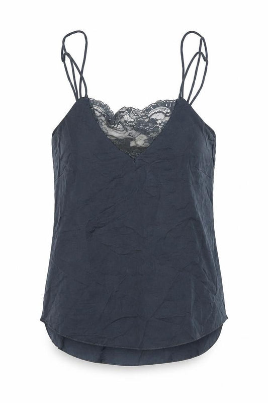 Front view of H&M women’s grey polyester basic tank, size UK 4, v-neck - lace