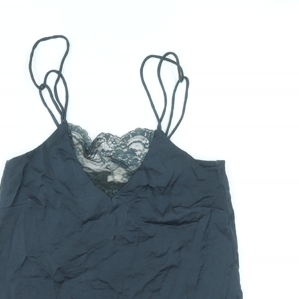 H&M Womens Grey Polyester Basic Tank Size 4 V-Neck - Lace
