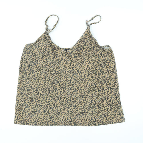 Marks and Spencer Womens Black Animal Print Polyester Camisole Tank Size 14 V-Neck - Leopard skin pattern