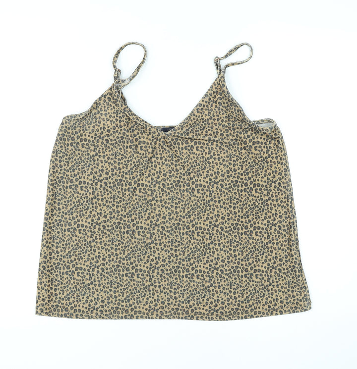 Marks and Spencer Womens Black Animal Print Polyester Camisole Tank Size 14 V-Neck - Leopard skin pattern