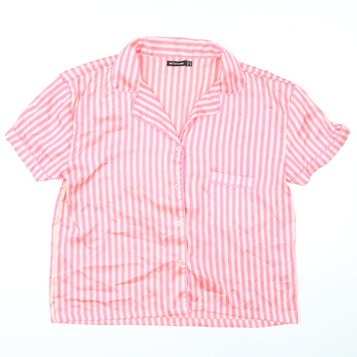 PRETTYLITTLETHING Womens Pink Striped Polyester Top Pyjama Top Size 14 Button