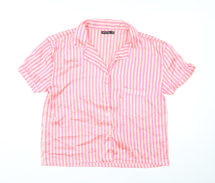 PRETTYLITTLETHING Womens Pink Striped Polyester Top Pyjama Top Size 14 Button