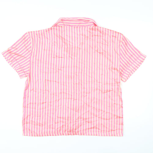 PRETTYLITTLETHING Womens Pink Striped Polyester Top Pyjama Top Size 14 Button
