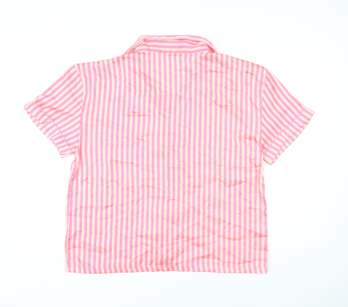 PRETTYLITTLETHING Womens Pink Striped Polyester Top Pyjama Top Size 14 Button