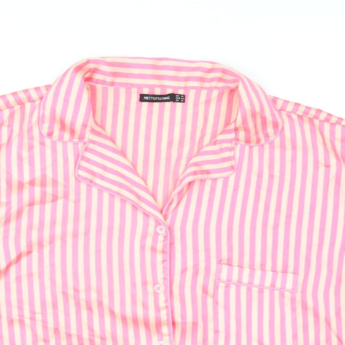PRETTYLITTLETHING Womens Pink Striped Polyester Top Pyjama Top Size 14 Button