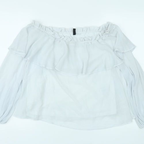 Divided by H&M Womens White Polyester Basic Blouse Size 14 Off the Shoulder