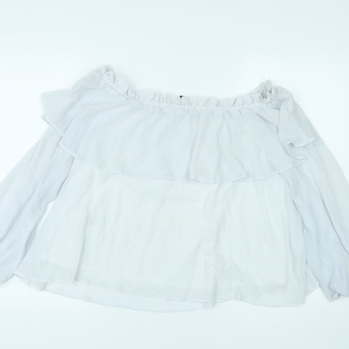 Divided by H&M Womens White Polyester Basic Blouse Size 14 Off the Shoulder
