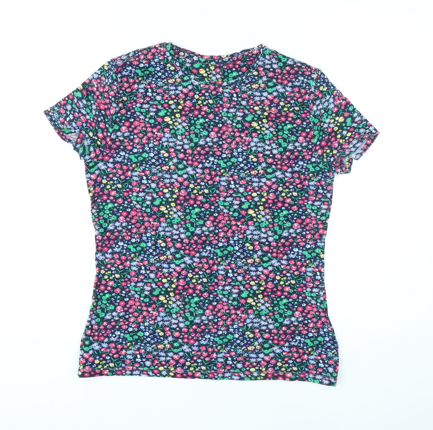 Marks and Spencer Womens Multicoloured Floral Cotton Basic T-Shirt Size 12 Round Neck