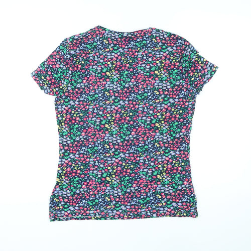 Marks and Spencer Womens Multicoloured Floral Cotton Basic T-Shirt Size 12 Round Neck